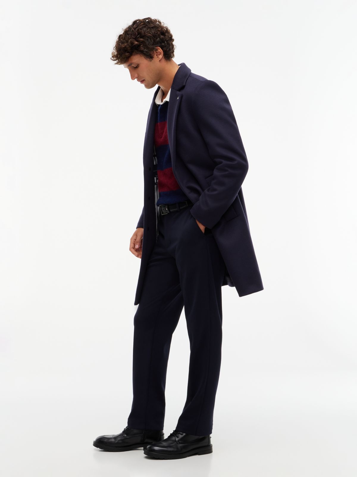 New York Label Knit Straight Trousers — Blue