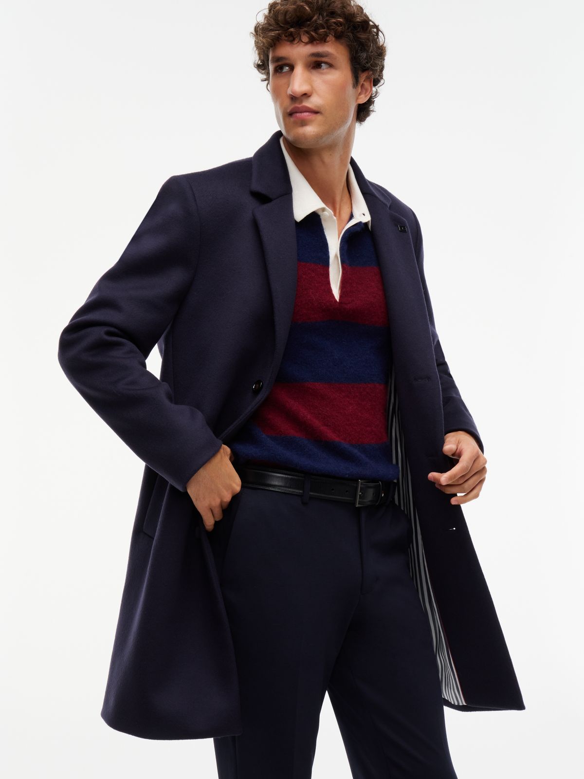 New York Label Knit Straight Trousers — Blue