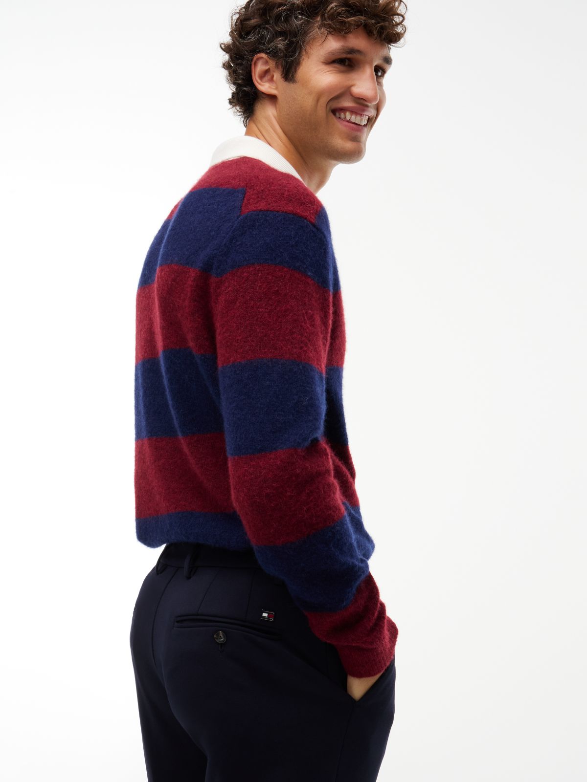 New York Label Knit Straight Trousers — Blue
