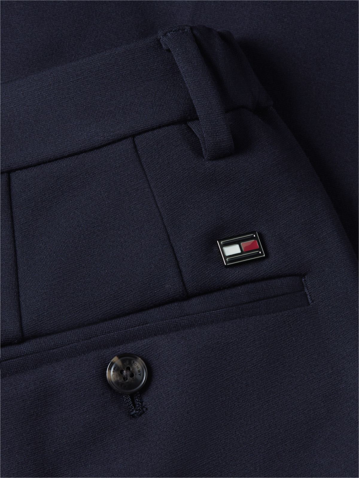 New York Label Knit Straight Trousers — Blue