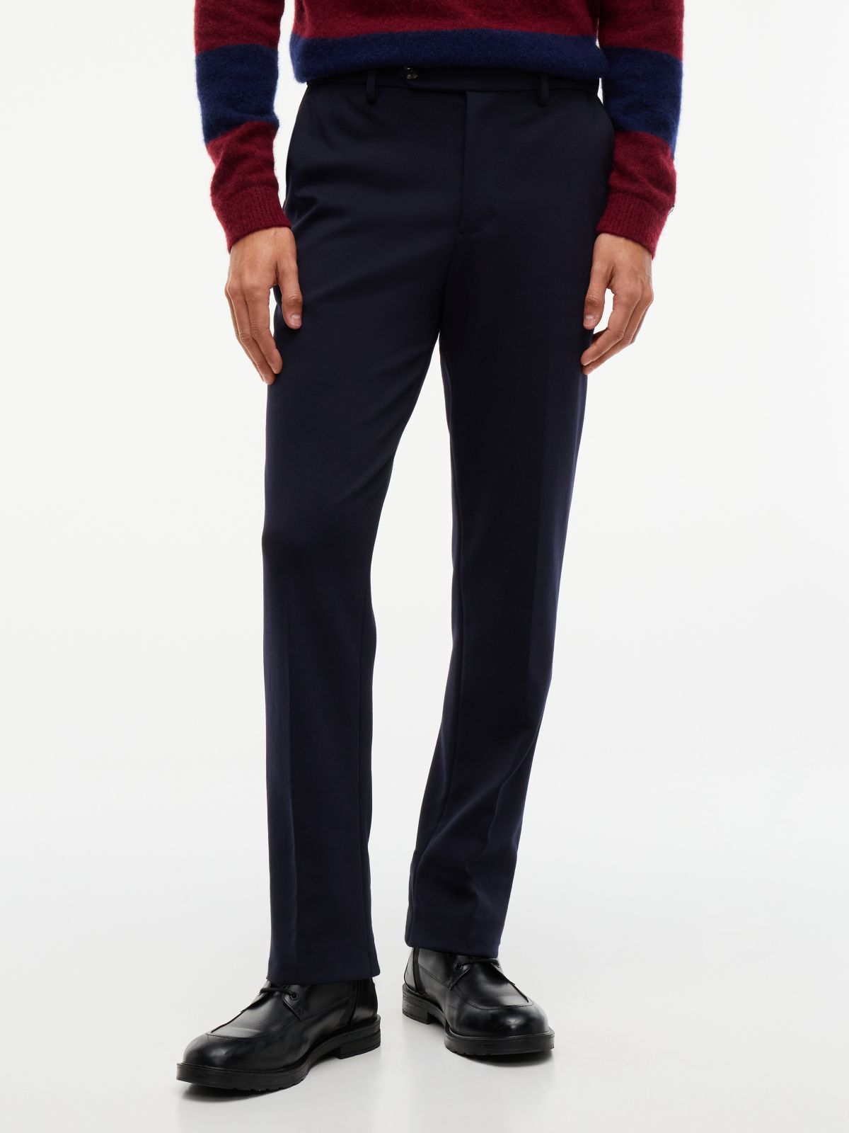 New York Label Knit Straight Trousers — Blue