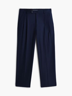 blue new york label wool blend flannel trousers for men tommy hilfiger