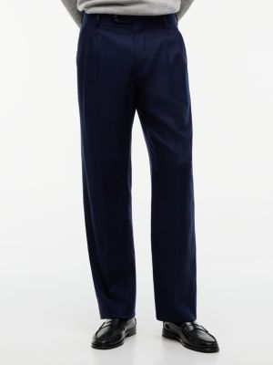 blue new york label wool blend flannel trousers for men tommy hilfiger