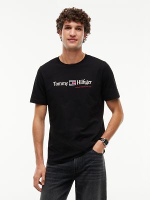 t-shirt en jersey à col ras-du-cou et logo black pour hommes tommy hilfiger