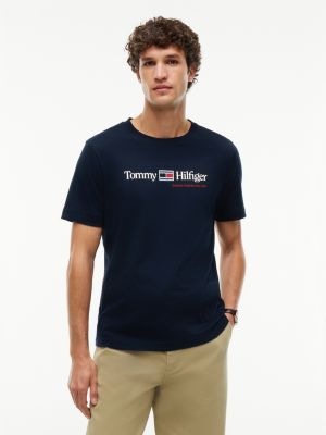 t-shirt en jersey à col ras-du-cou et logo blue pour hommes tommy hilfiger