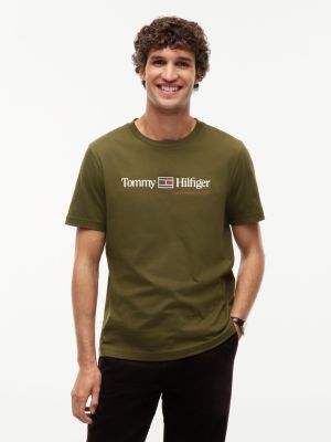 t-shirt en jersey à col ras-du-cou et logo green pour hommes tommy hilfiger