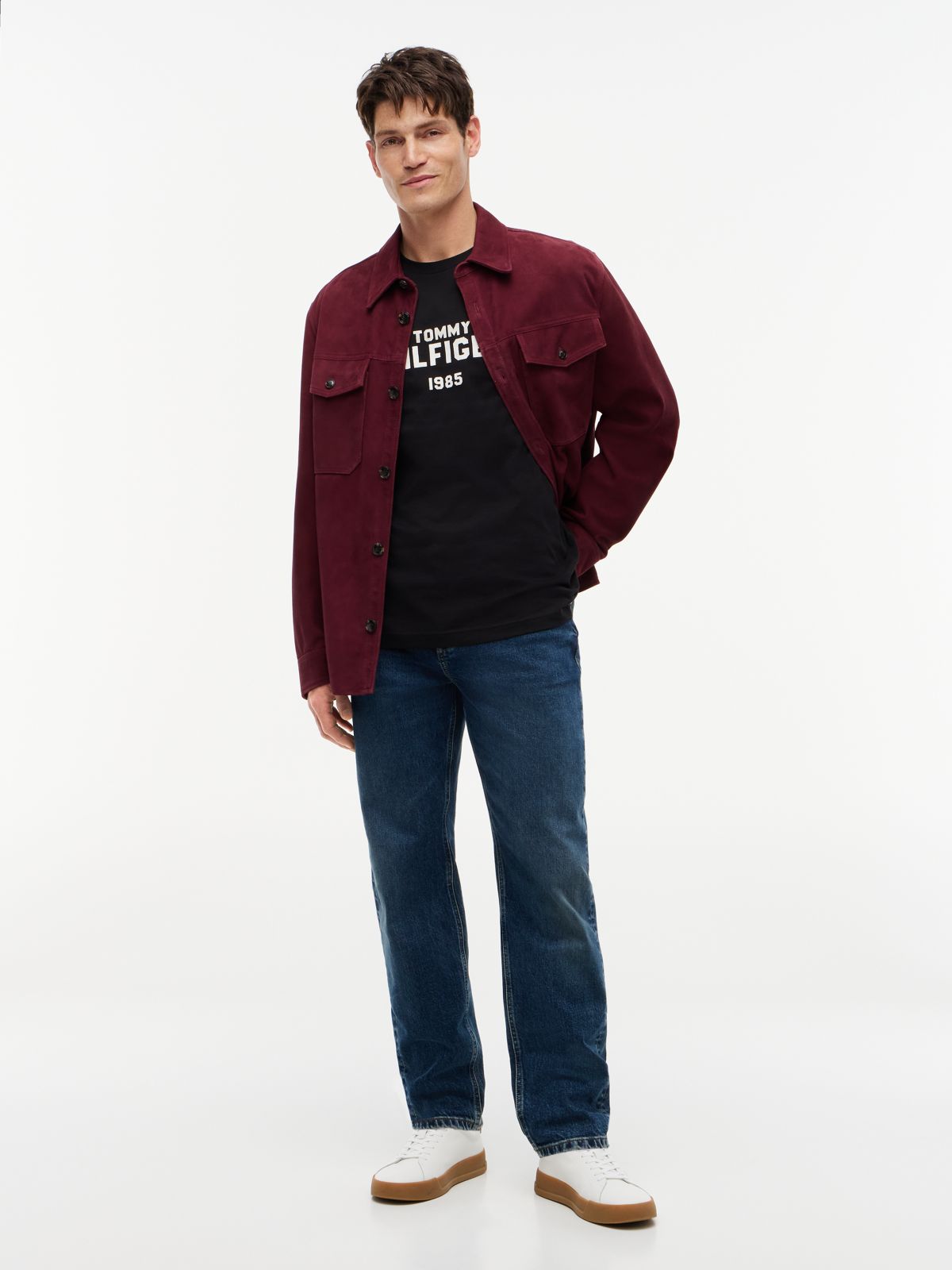 Contrast Logo Crew Neck Jersey T-Shirt — Black