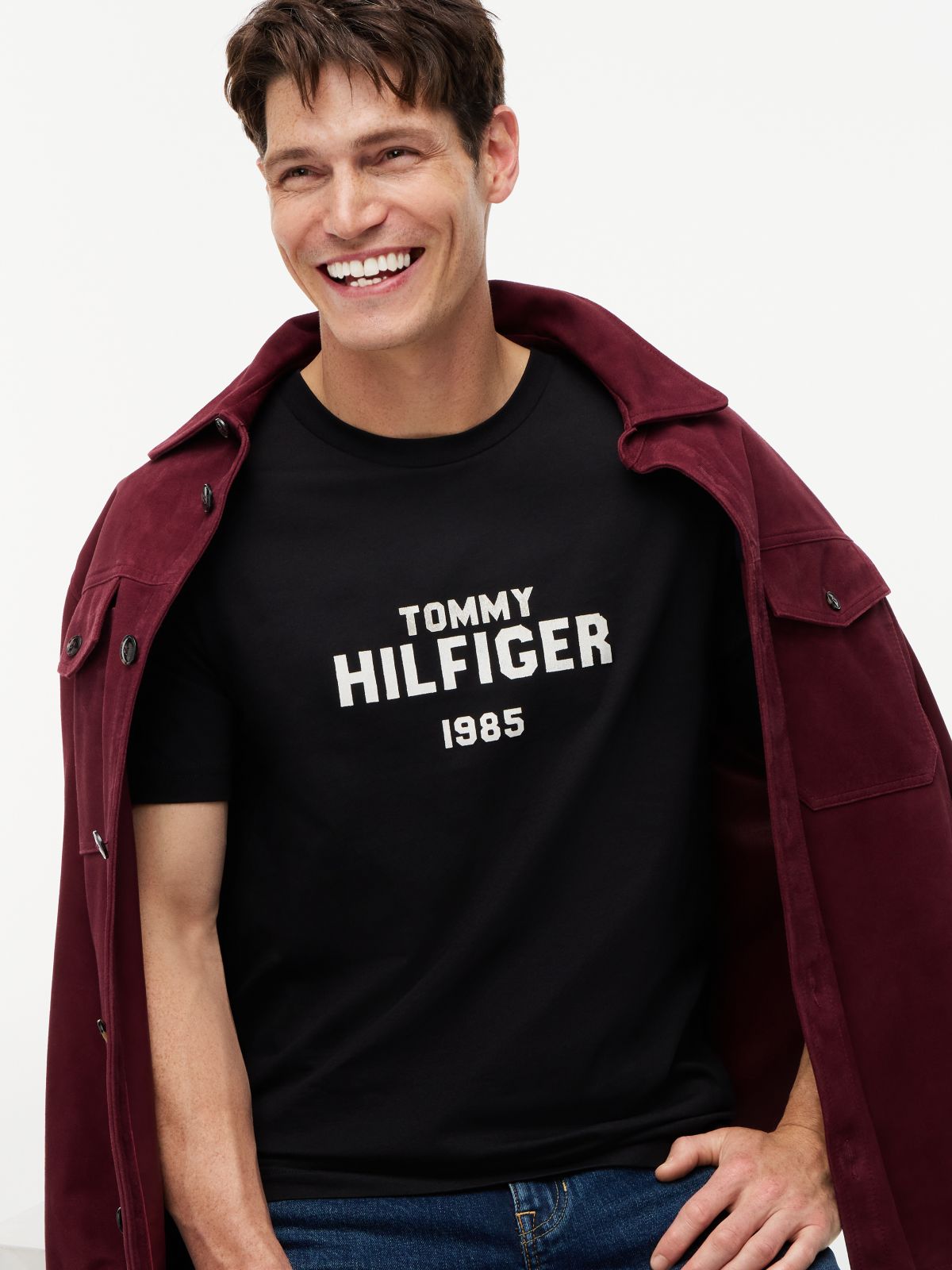 Contrast Logo Crew Neck Jersey T-Shirt — Black