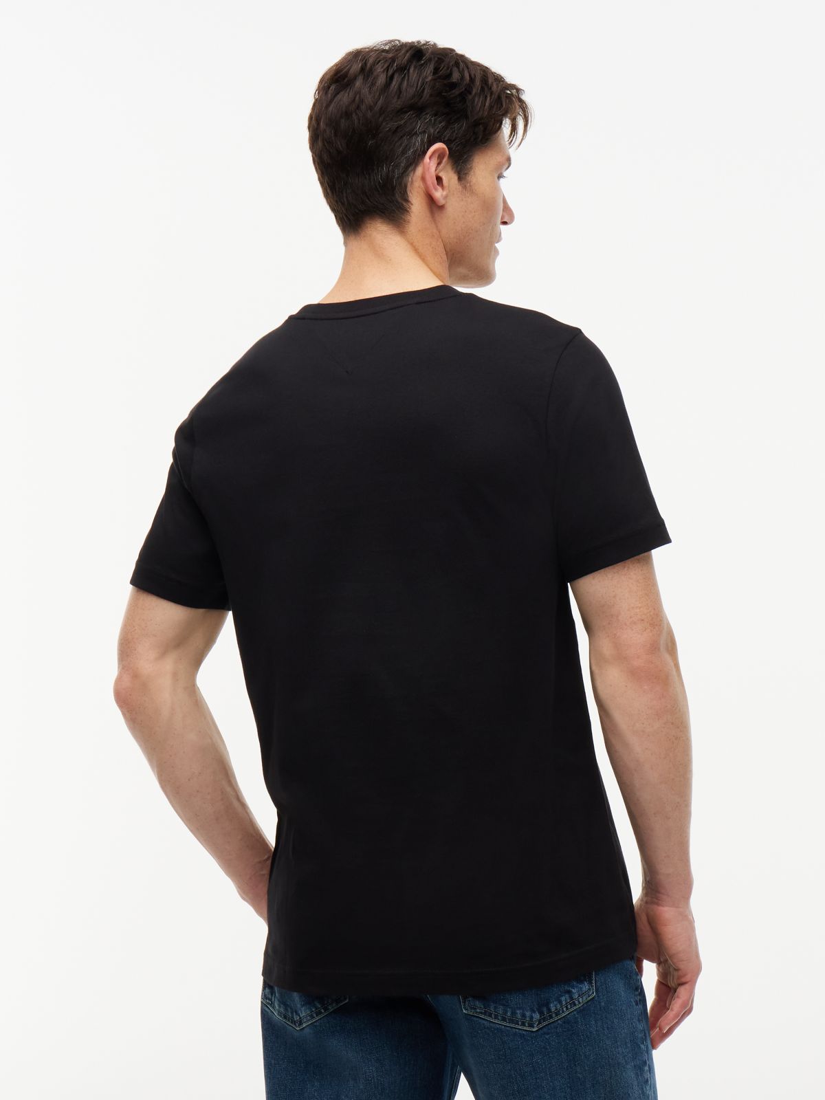 Contrast Logo Crew Neck Jersey T-Shirt — Black