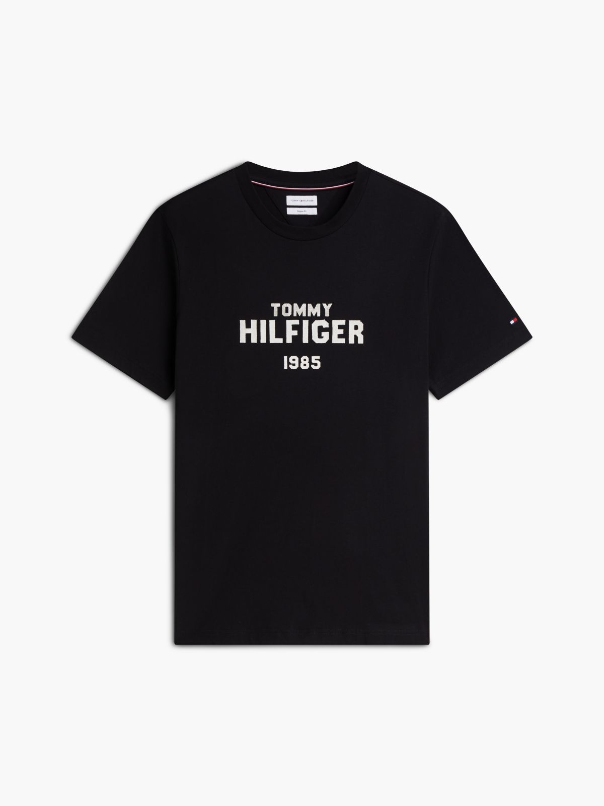 Contrast Logo Crew Neck Jersey T-Shirt — Black