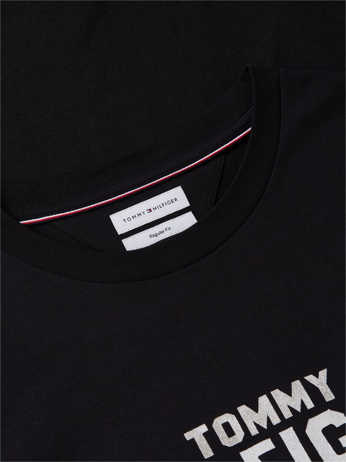 Contrast Logo Crew Neck Jersey T-Shirt — Black