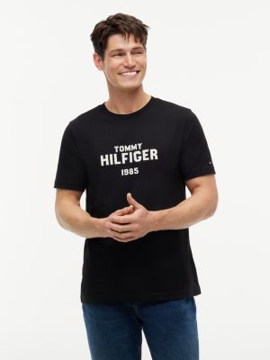 camiseta de punto y cuello redondo con logo a contraste black de hombres tommy hilfiger