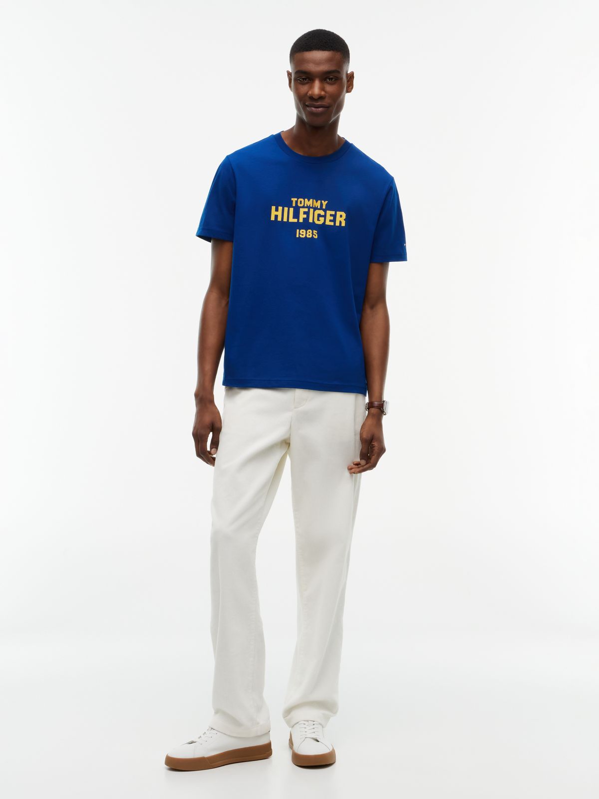 Contrast Logo Crew Neck Jersey T-Shirt — Blue