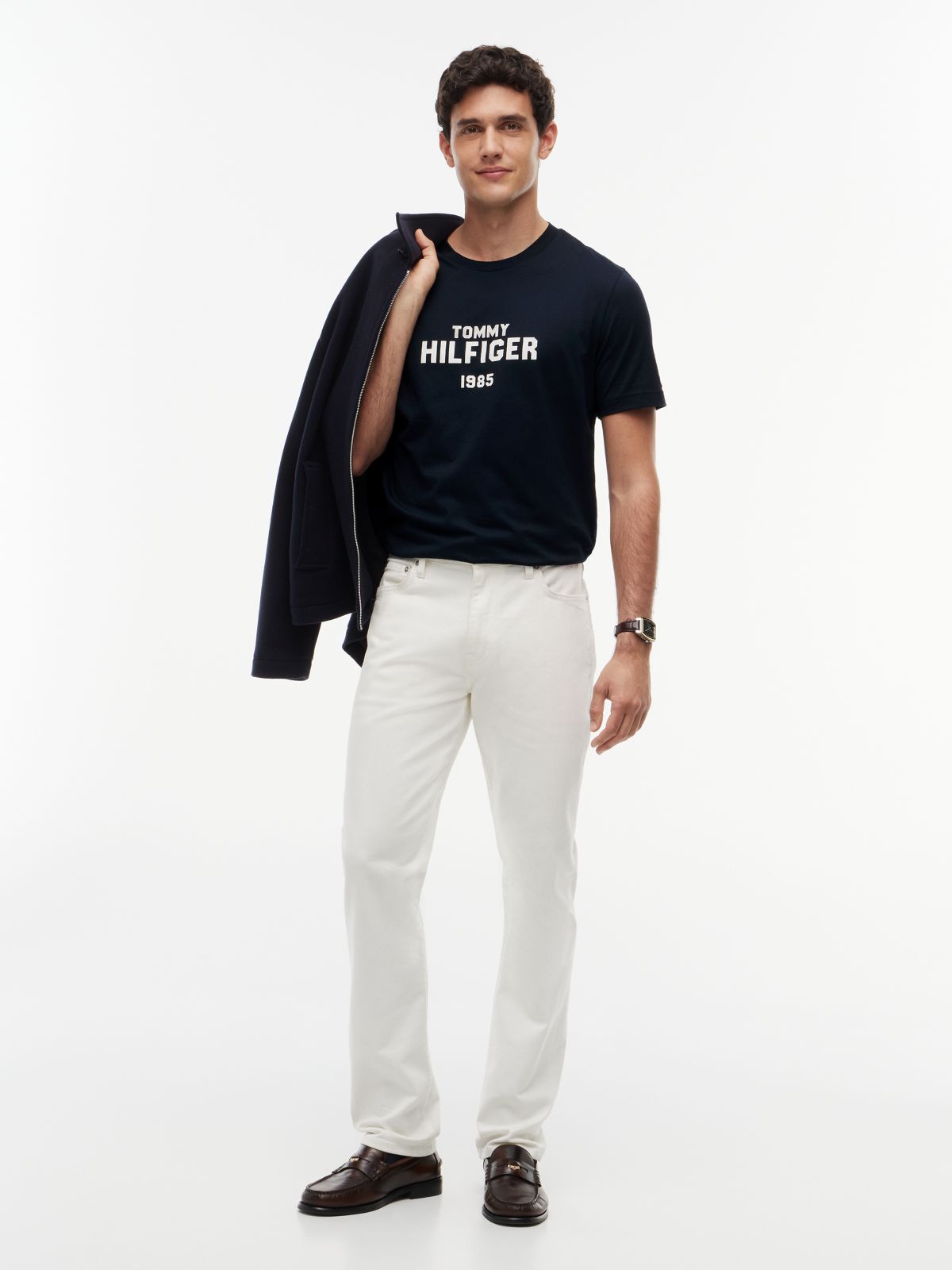 Contrast Logo Crew Neck Jersey T-Shirt — Blue