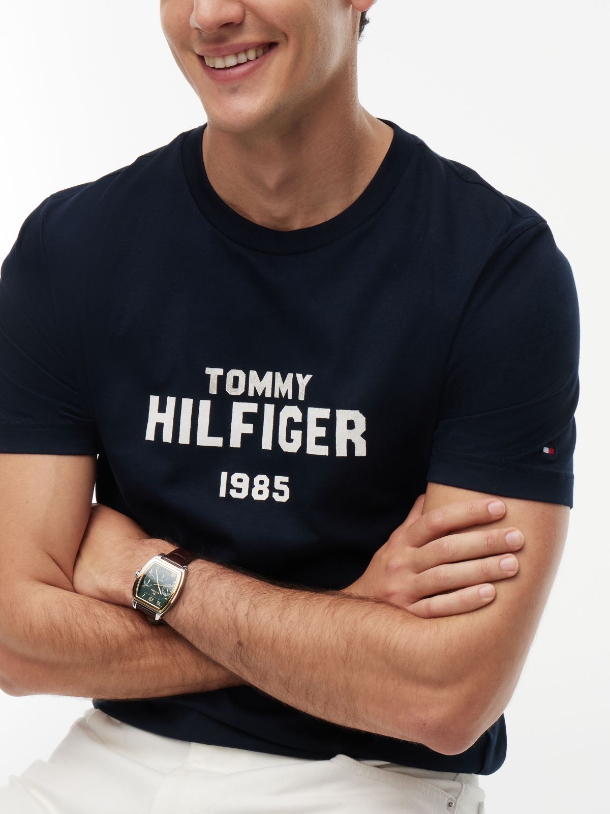 Contrast Logo Crew Neck Jersey T-Shirt — Blue