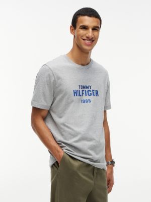 grey jersey t-shirt met ronde hals en contrasterend logo voor heren - tommy hilfiger
