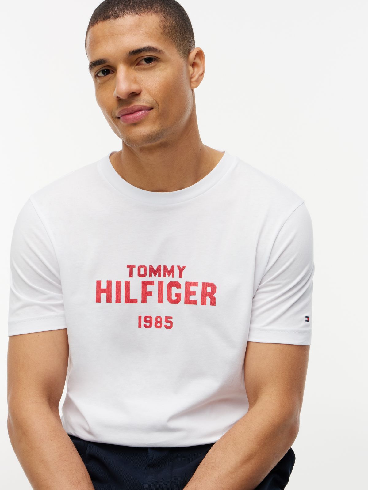 Contrast Logo Crew Neck Jersey T-Shirt — White
