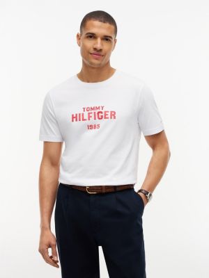white contrast logo crew neck jersey t-shirt for men tommy hilfiger
