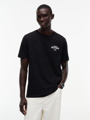 black t-shirt aus jersey mit 1985-grafik für herren - tommy hilfiger