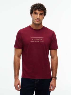 purple t-shirt z dzianiny interlock z logo dla mężczyźni - tommy hilfiger