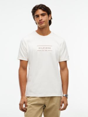 yellow t-shirt z dzianiny interlock z logo dla mężczyźni - tommy hilfiger