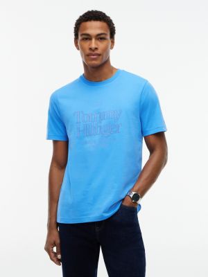 t-shirt en jersey à logo ton sur ton blue pour hommes tommy hilfiger