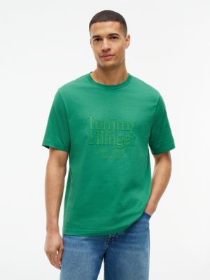 t-shirt en jersey à logo ton sur ton green pour hommes tommy hilfiger