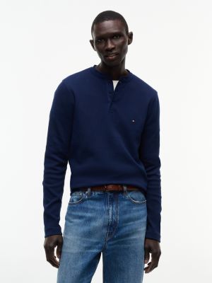 blue slim long sleeve henley t-shirt for men tommy hilfiger