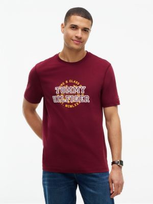 purple t-shirt van peachskin jersey met varsity-logo voor heren - tommy hilfiger