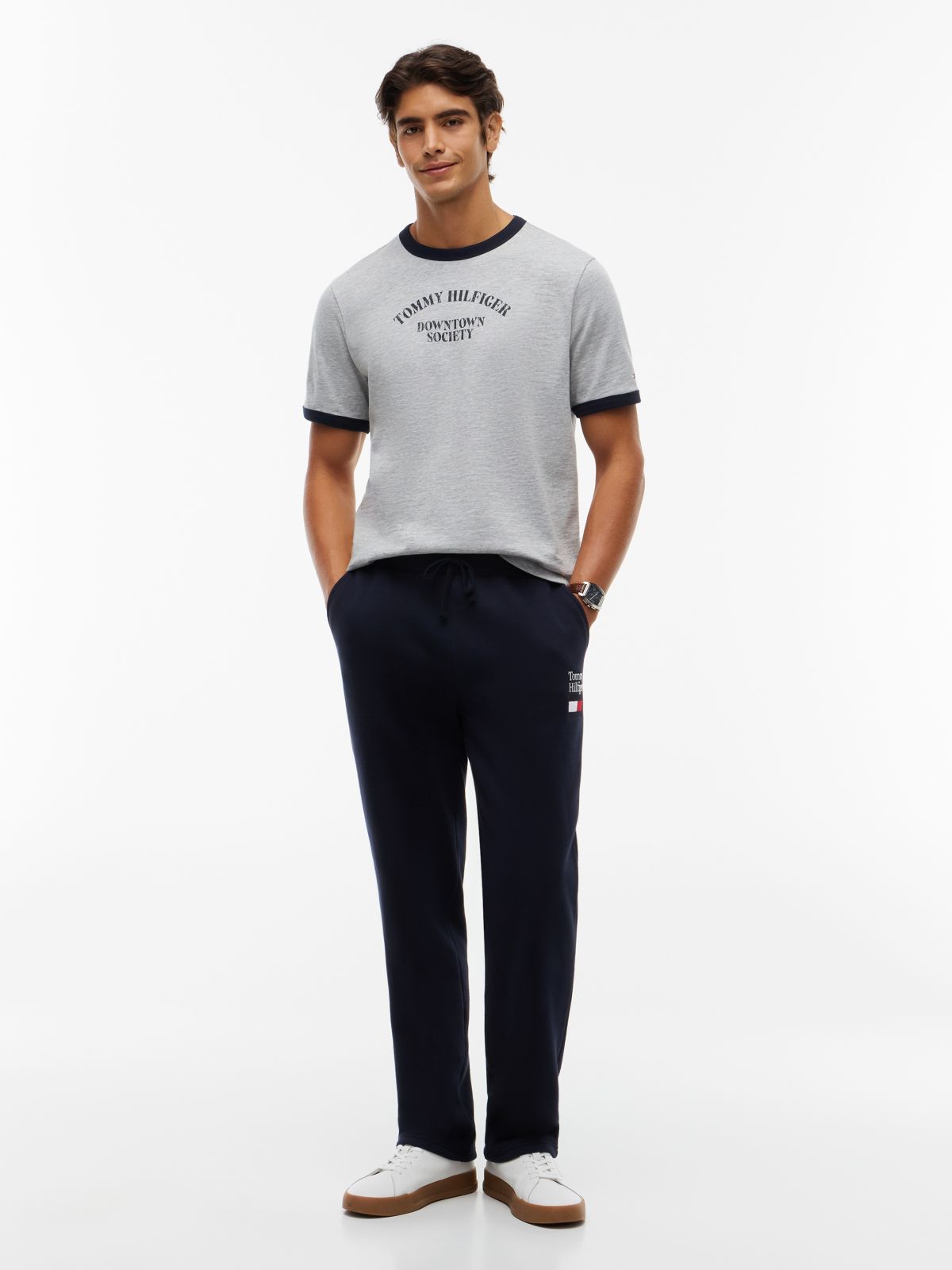 Logo Textured Jersey Ringer T-Shirt — Grey