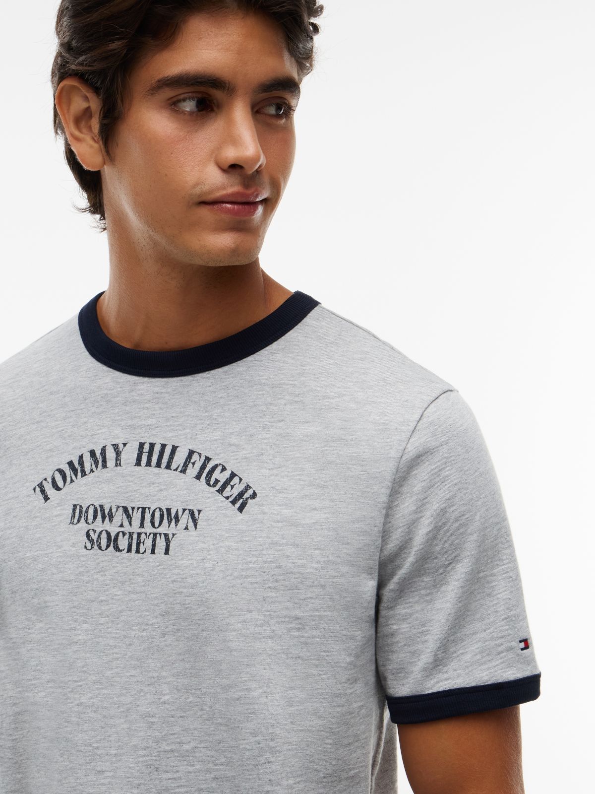 Logo Textured Jersey Ringer T-Shirt — Grey