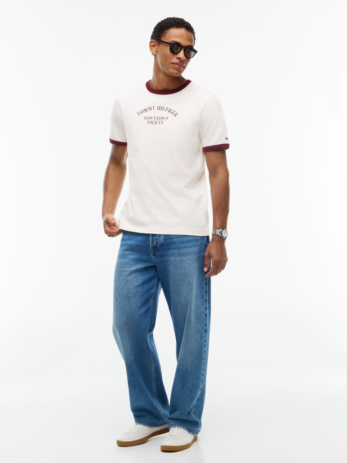 Logo Textured Jersey Ringer T-Shirt — Yellow