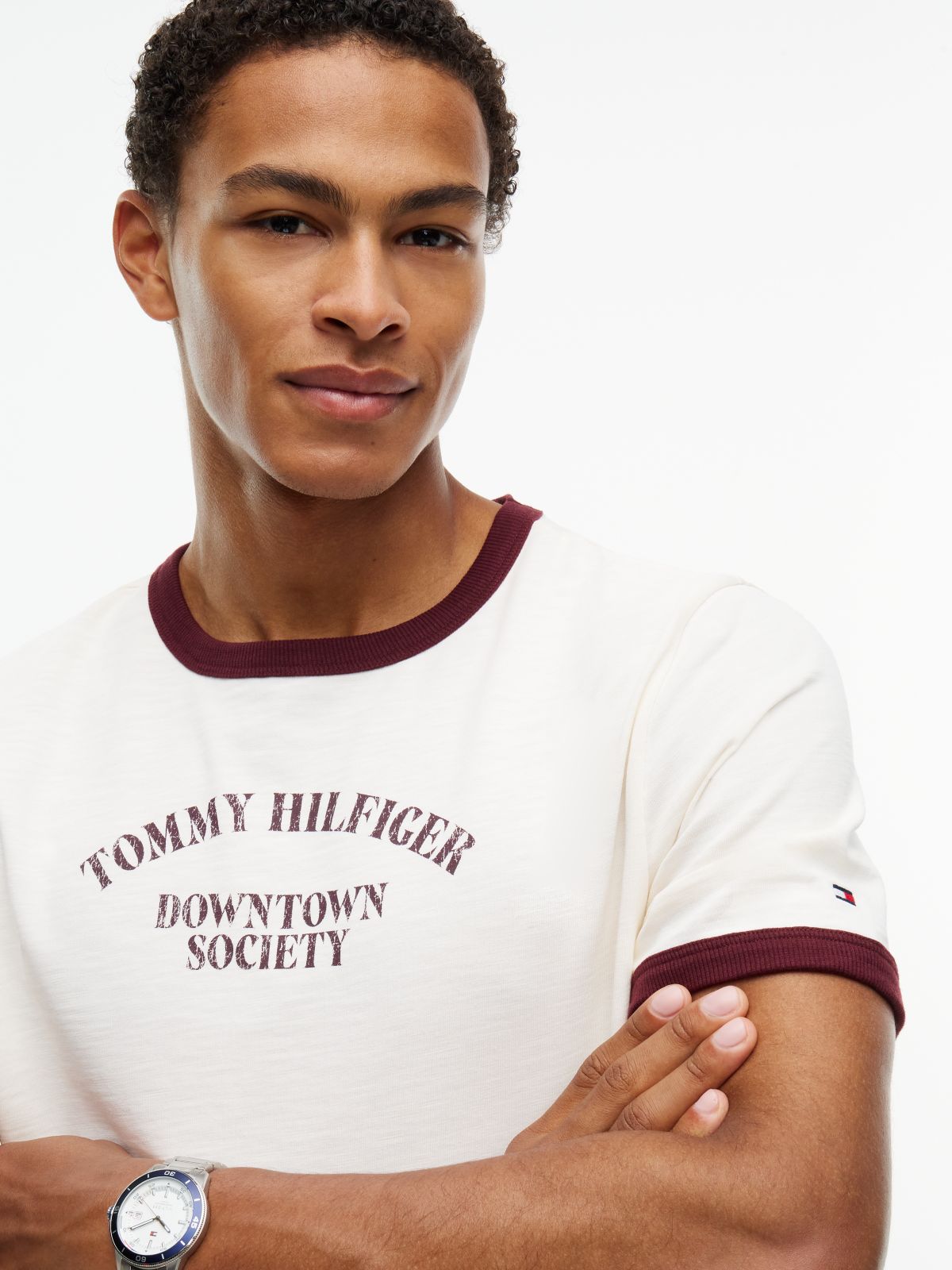 Logo Textured Jersey Ringer T-Shirt — Yellow