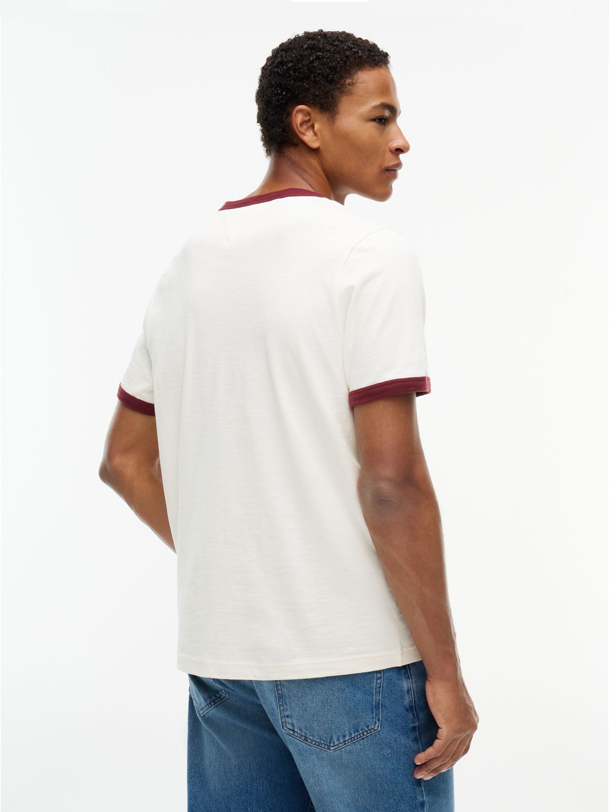 Logo Textured Jersey Ringer T-Shirt — Yellow