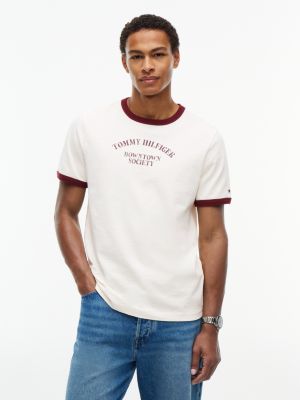 yellow logo textured jersey ringer t-shirt for men tommy hilfiger