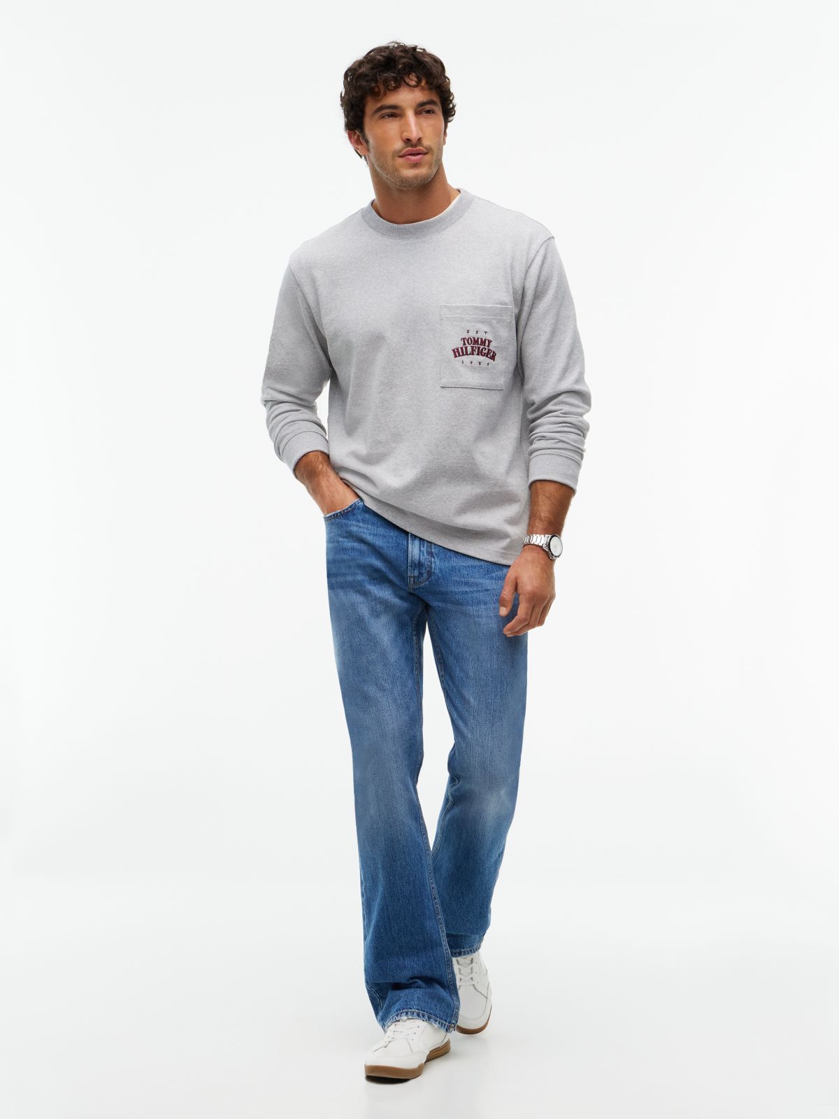 Varsity Logo Pocket Relaxed Long-Sleeve T-Shirt — Grey