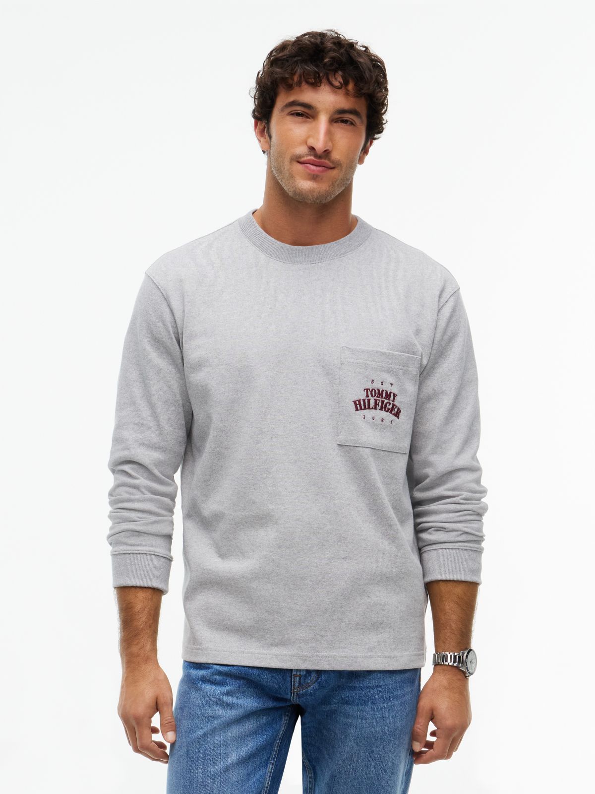 Varsity Logo Pocket Relaxed Long-Sleeve T-Shirt — Grey