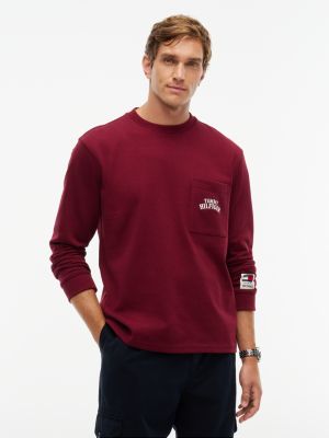 purple varsity logo pocket relaxed long-sleeve t-shirt for men tommy hilfiger