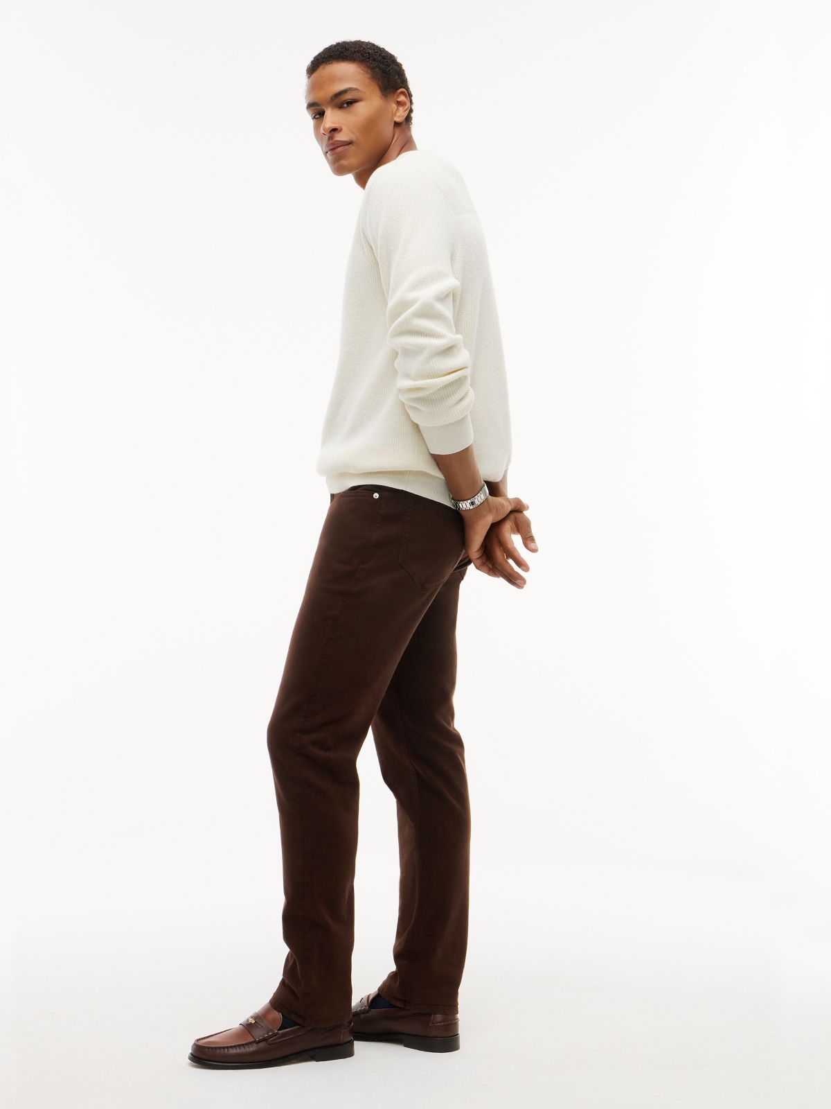 Denton Slim Straight Garment Dyed Jeans — Brown