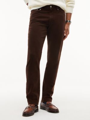 brown denton slim straight garment dyed jeans for men tommy hilfiger