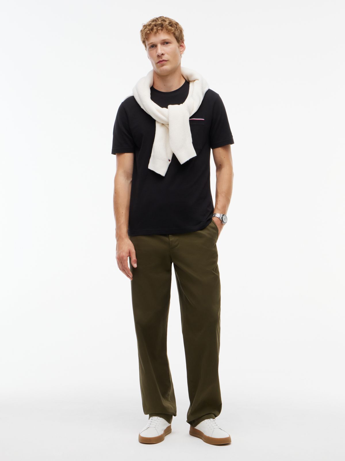 Global Stripe Pocket Pique T-Shirt — Black