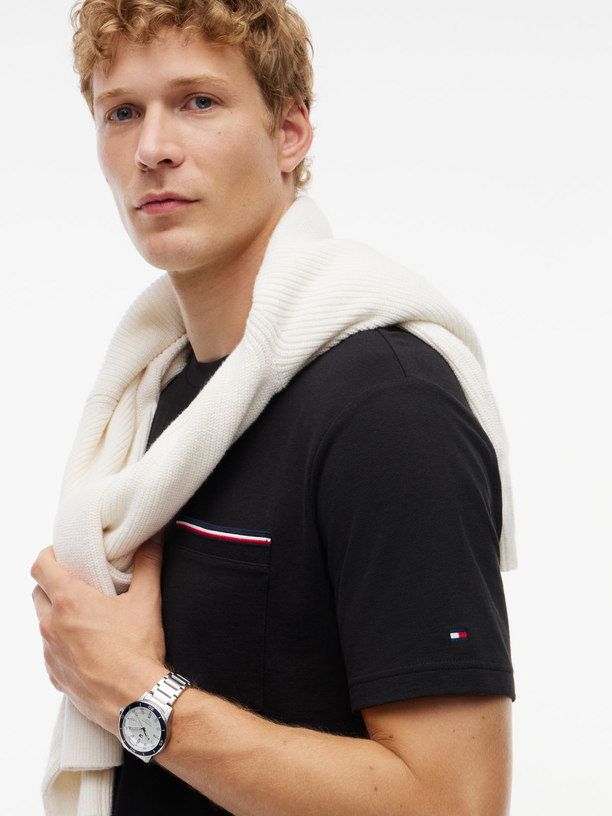 Global Stripe Pocket Pique T-Shirt — Black
