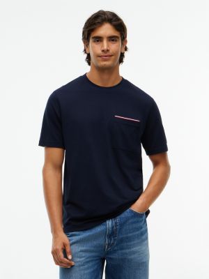 blue global stripe pocket pique t-shirt for men tommy hilfiger