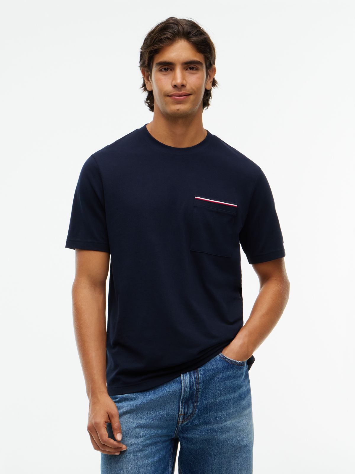 Global Stripe Pocket Pique T-Shirt — Blue