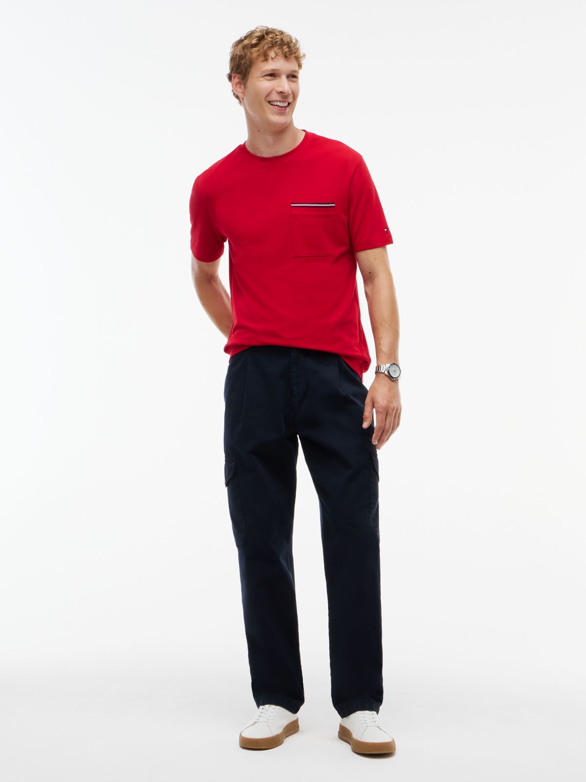 Global Stripe Pocket Pique T-Shirt — Red