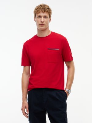 red global stripe pocket pique t-shirt for men tommy hilfiger