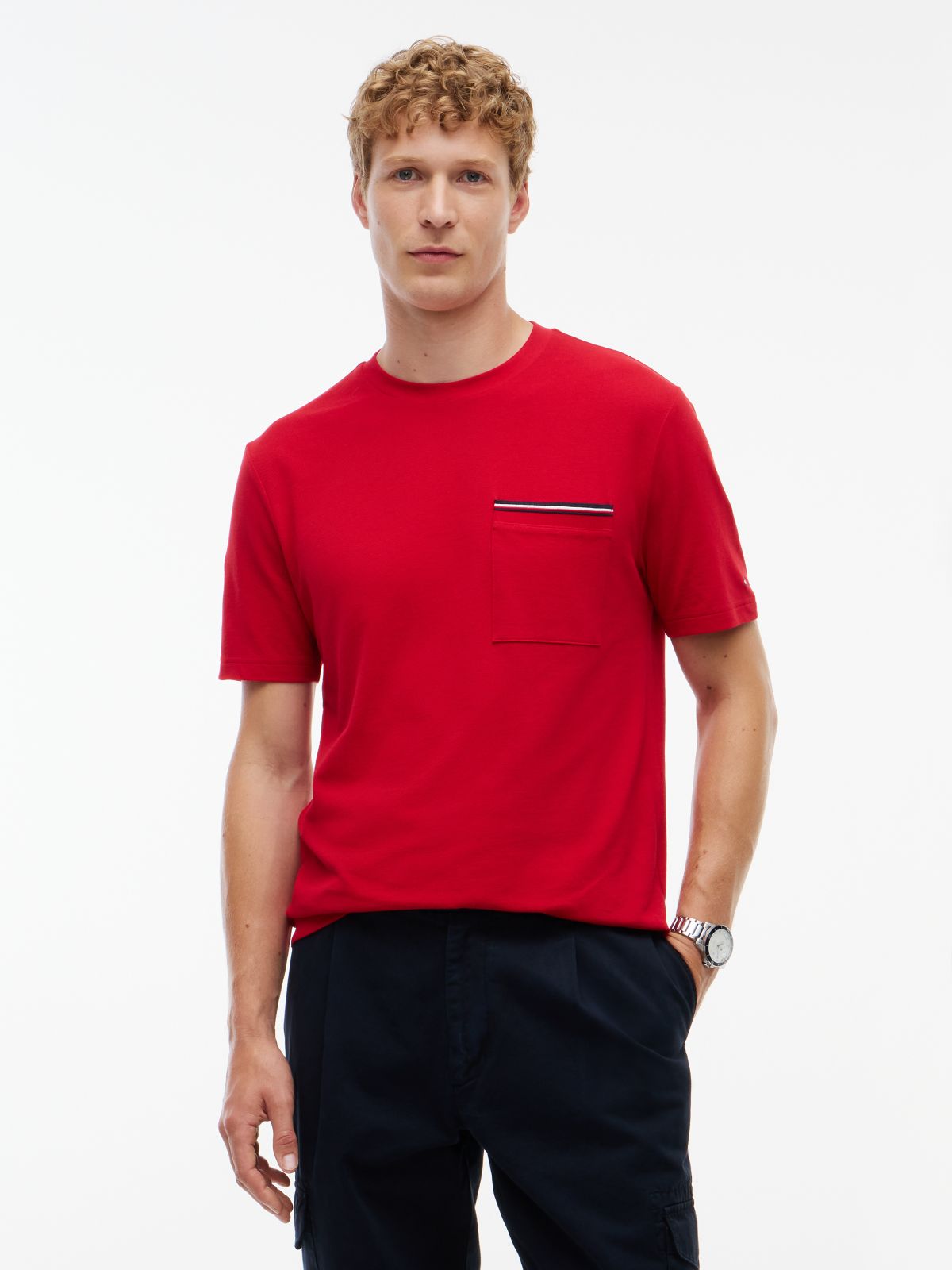 Global Stripe Pocket Pique T-Shirt — Red