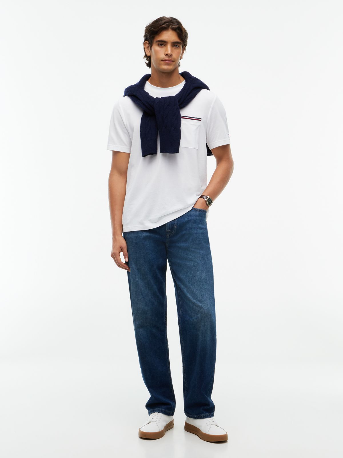 Global Stripe Pocket Pique T-Shirt — White