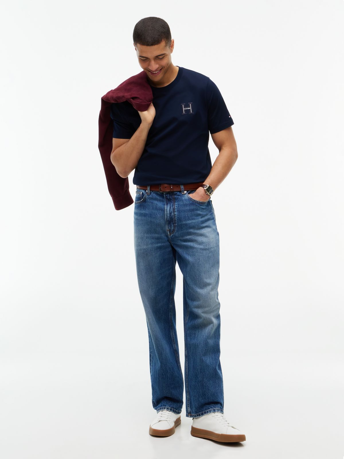 Varsity Logo Embroidery Crew Neck T-Shirt — Blue