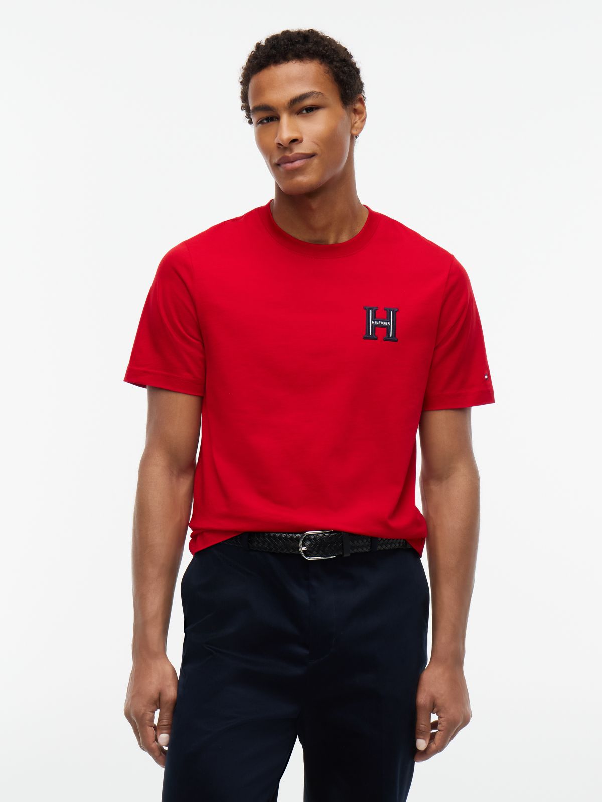 Varsity Logo Embroidery Crew Neck T-Shirt — Red